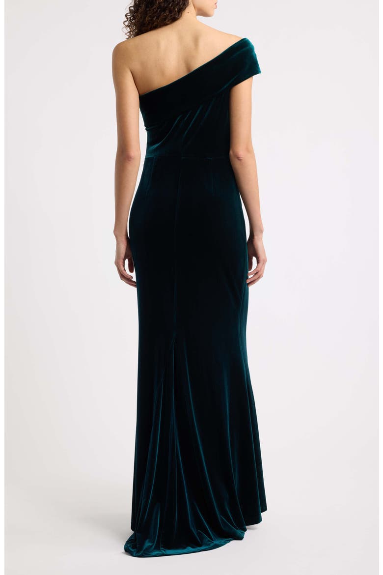 Ruched One-Shoulder Velvet Gown, Alternate, color, HUNTER