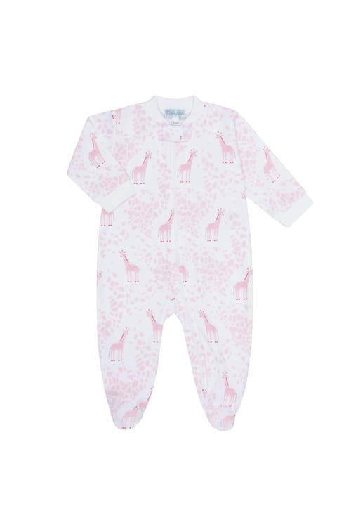 Nellapima Pink Giraffe Print Zipper Footie In Pink