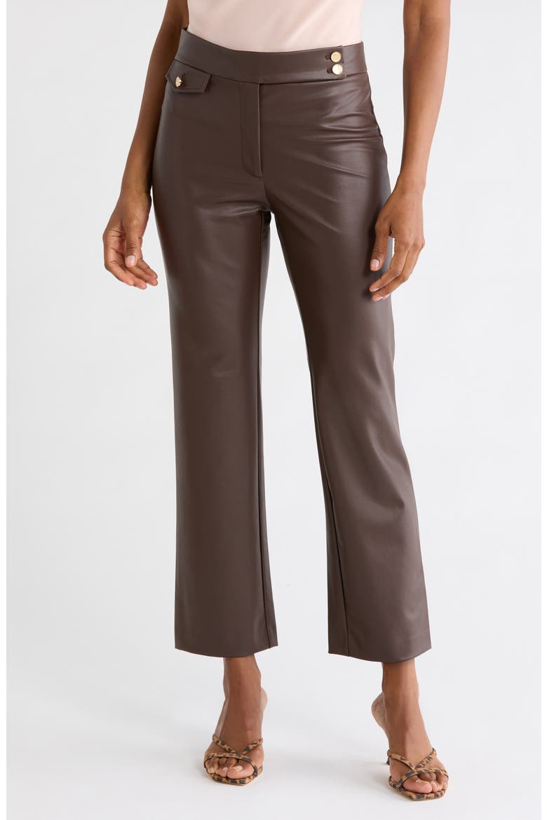 Anisa Faux Leather Pants, Main, color, DARK BROWN