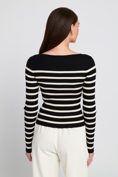 Elle Collection Fine Gauge Light Weight Striped Sweater In Multi