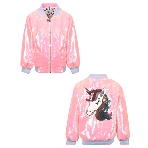 Pretty in Pink Unicorn Sequin Bomber
