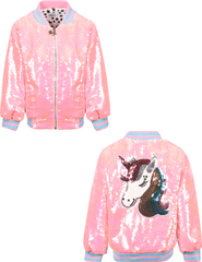 Lola + The Boys Pretty in Pink Unicorn Sequin Bomber