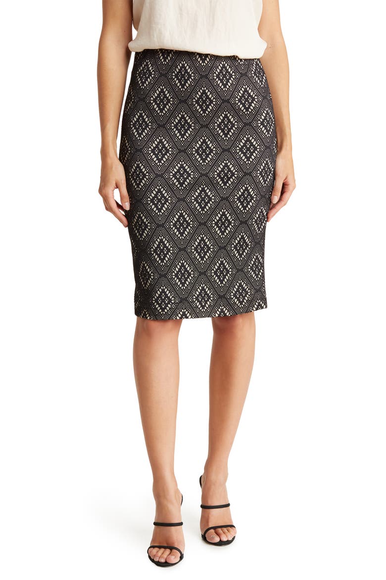 Geo Print Pencil Skirt, Main, color, BLACK