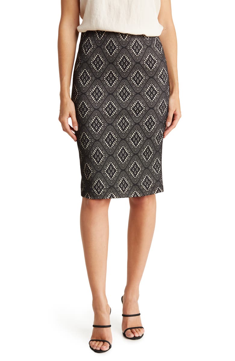 Renee C Geo Print Pencil Skirt, Main, color, Black