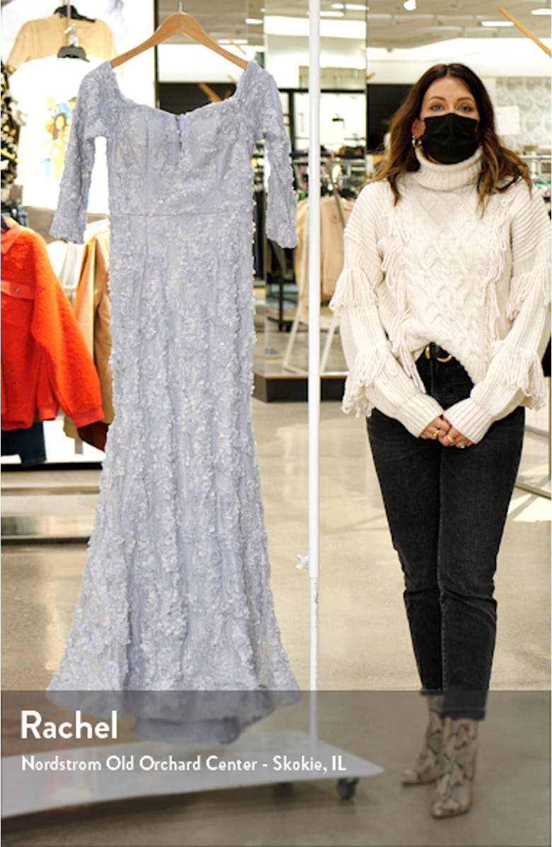 Xscape Off The Shoulder Long Sleeve Lace Trumpet Gown, sales video thumbnail