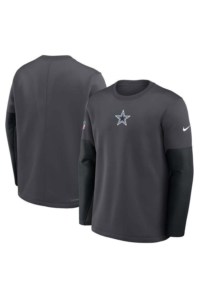 Men's Nike Anthracite Dallas Cowboys Sideline Coach Therma-FIT Long Sleeve T-Shirt, Main, color, Anthracite