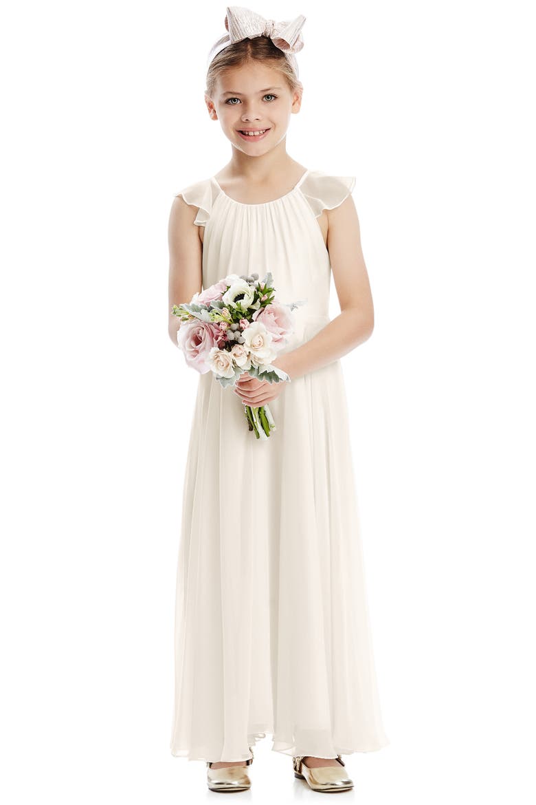 Flutter Sleeve Chiffon Flower Girl Dress, Alternate, color, IVORY