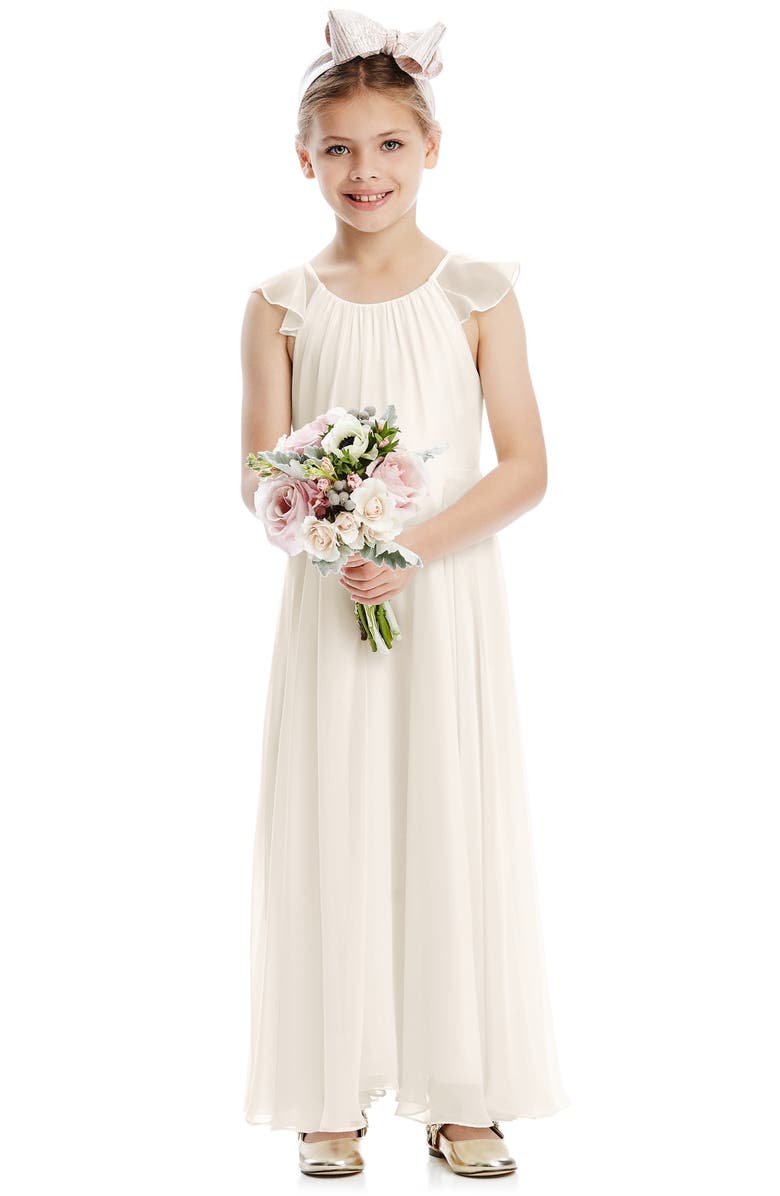Dessy Collection Flutter Sleeve Chiffon Flower Girl Dress, Alternate, color, Ivory