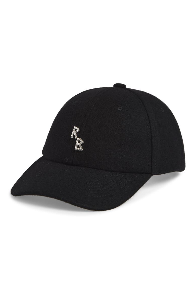 Crystal Embellished Wool Adjustable Baseball Cap, Main, color, BLACK