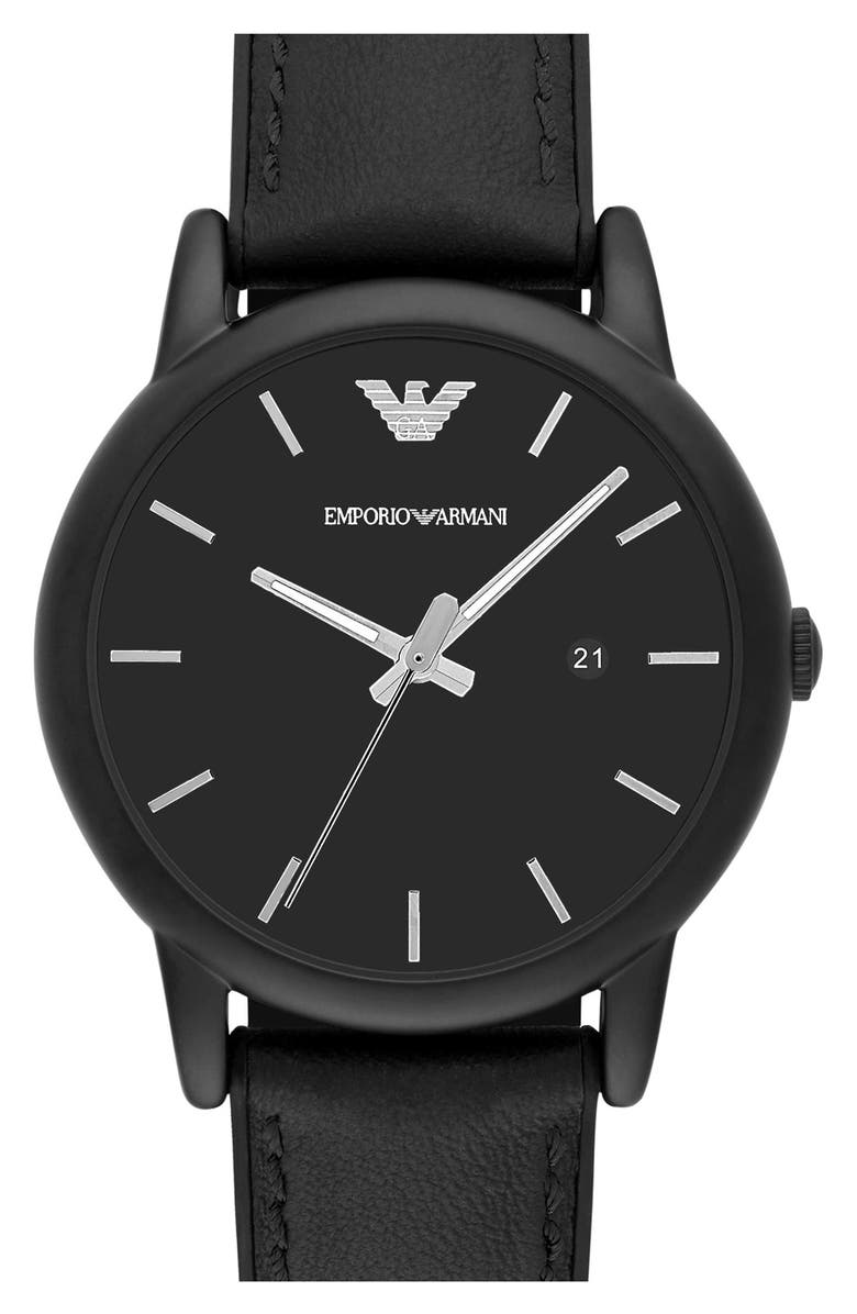 Emporio Armani Leather Strap Watch, 41mm, Main, color, 