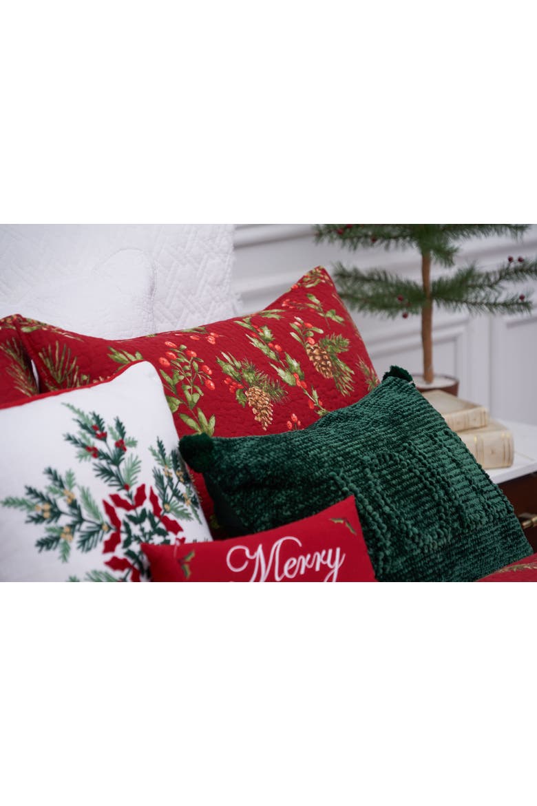 Botanical Snowflake with Berries Christmas Throw Pillow 18" x 18", Alternate, color, Green