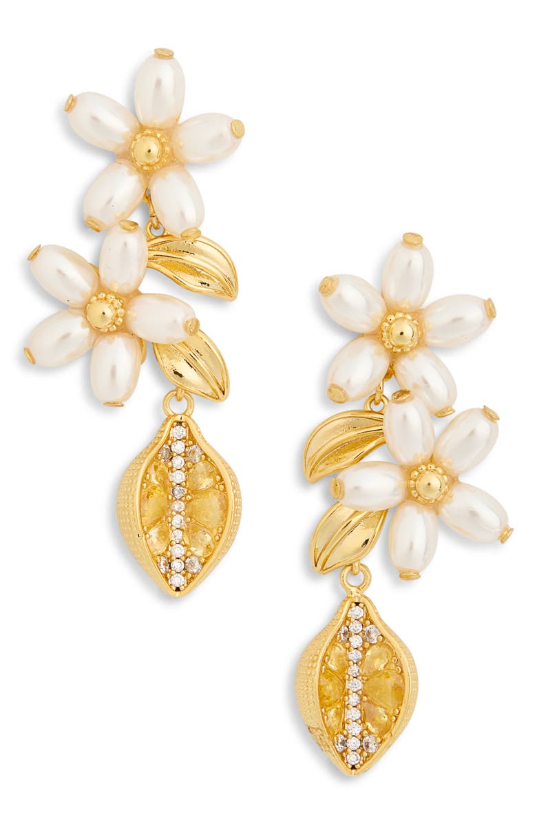 EYE CANDY LOS ANGELES Kleo Faux Pearl Flower Drop Earrings, Main, color, Gold