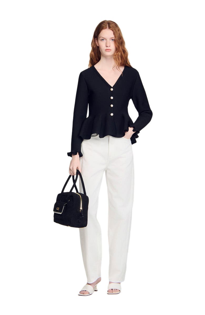 SANDRO Peplum cardigan, Alternate, color, Black