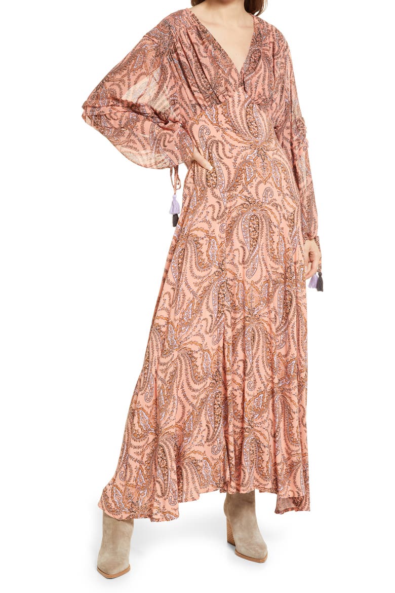 Mirage Long Sleeve Maxi Dress, Main, color, PEACH COMBO