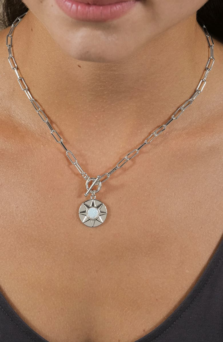 Sterling Forever Sunni Opal Disc Pendant Necklace, Alternate, color, 