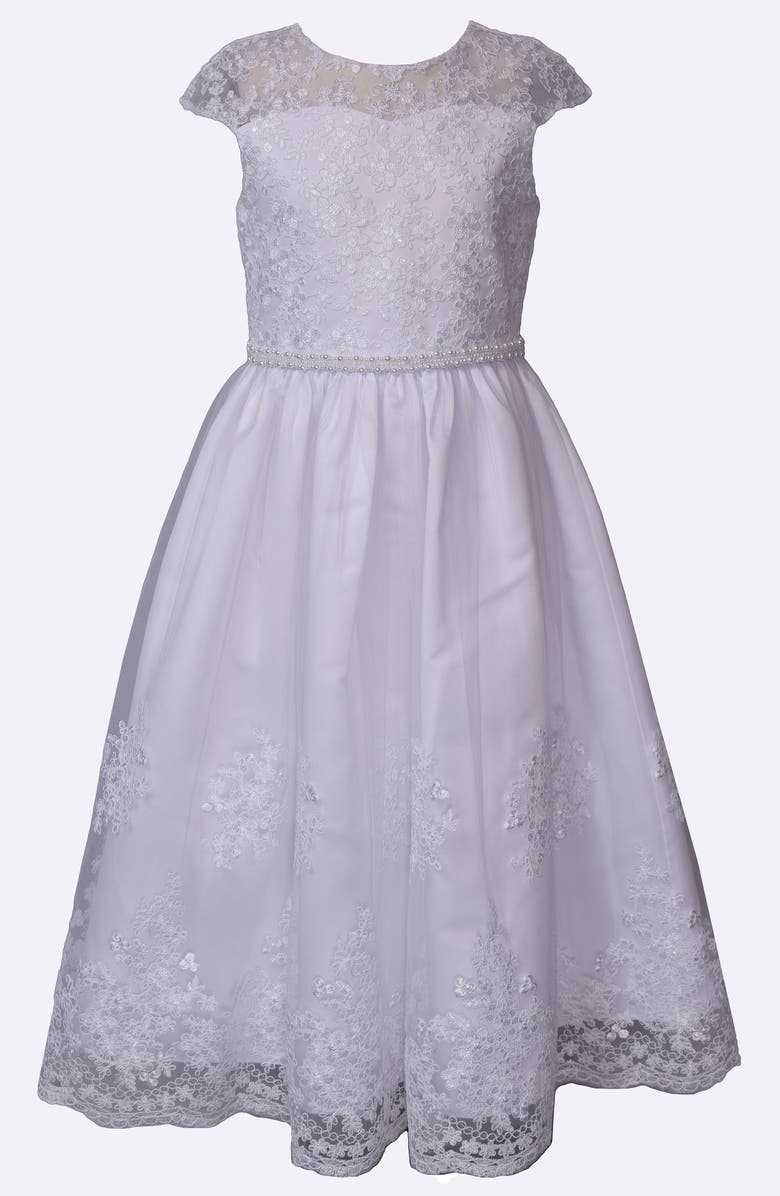 Iris & Ivy Embroidered Cap Sleeve Communion Dress, Alternate, color,