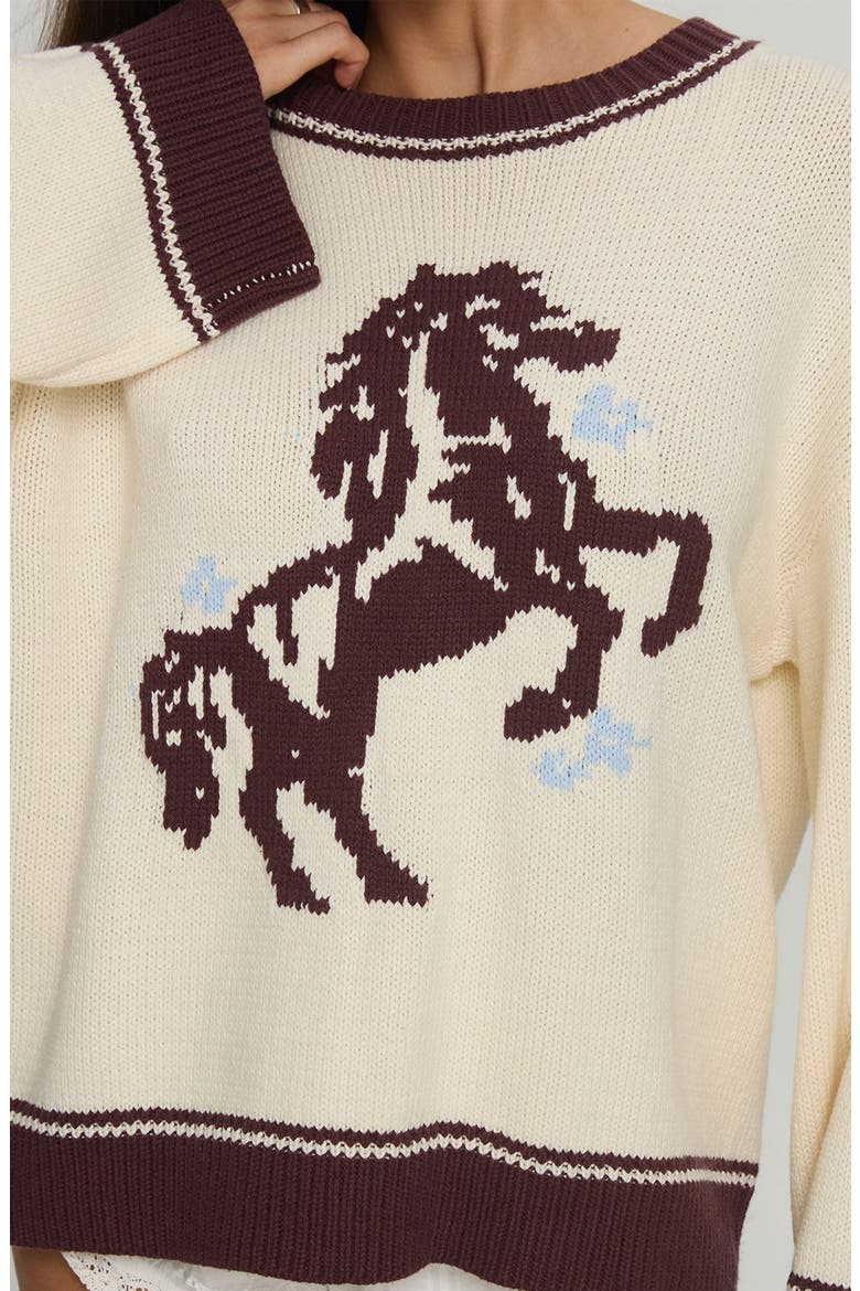 Rhianonn Horse Graphic Cotton Blend Sweater, Alternate, color, CREAM / BROWN
