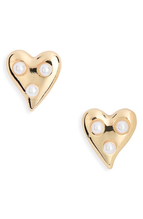 Faux Pearl Heart Stud Earrings