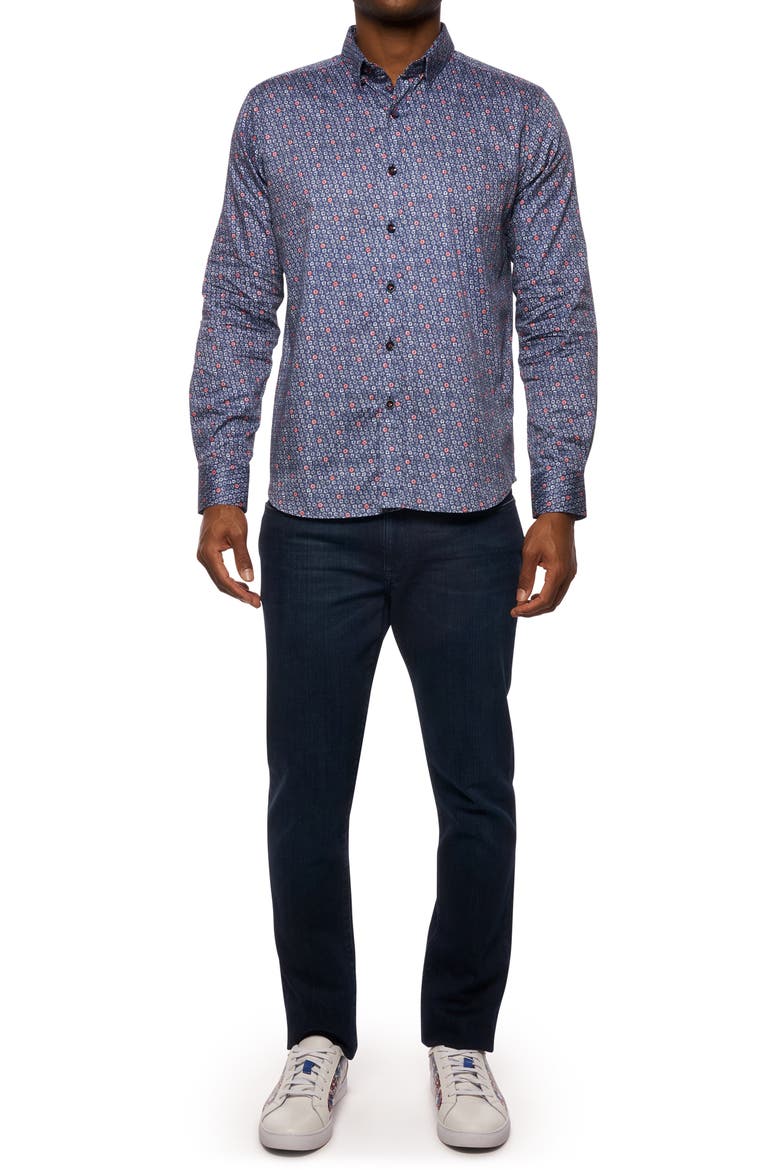 Priestley Ring Print Cotton Button-Up Shirt, Alternate, color, NAVY
