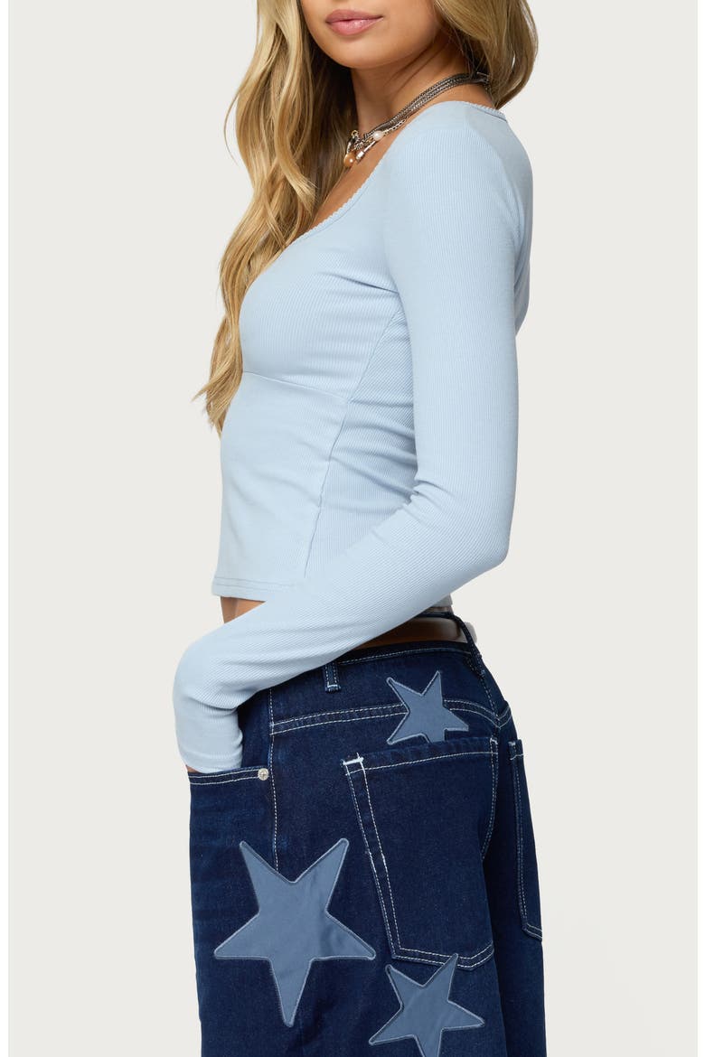 Madder Keyhole Cutout Long Sleeve Top, Alternate, color, LIGHT-BLUE