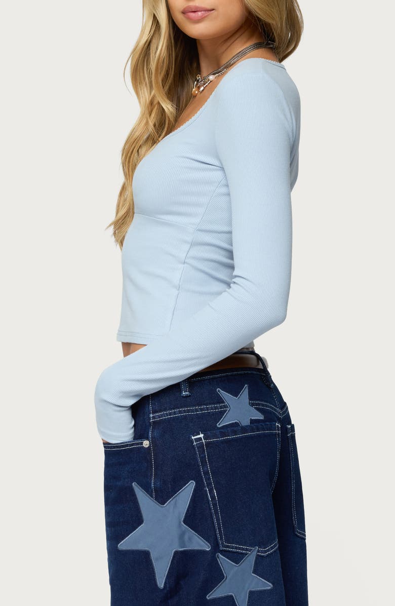 EDIKTED Madder Keyhole Cutout Long Sleeve Top, Alternate, color, Light-Blue