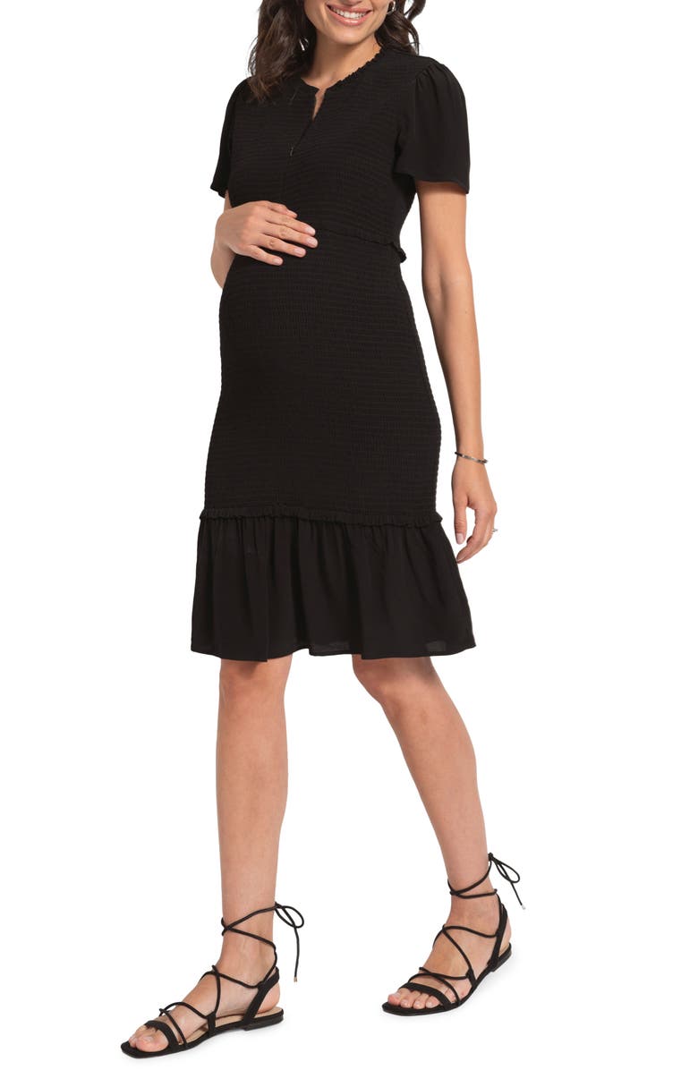 Seraphine Smocked Flutter Sleeve Maternity Dress, Main, color, 