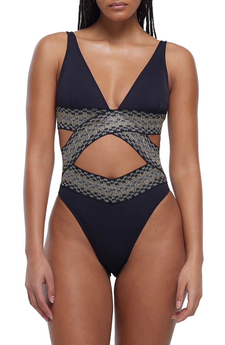 River Island Metallic Wrap Swimsuit, Main, color,