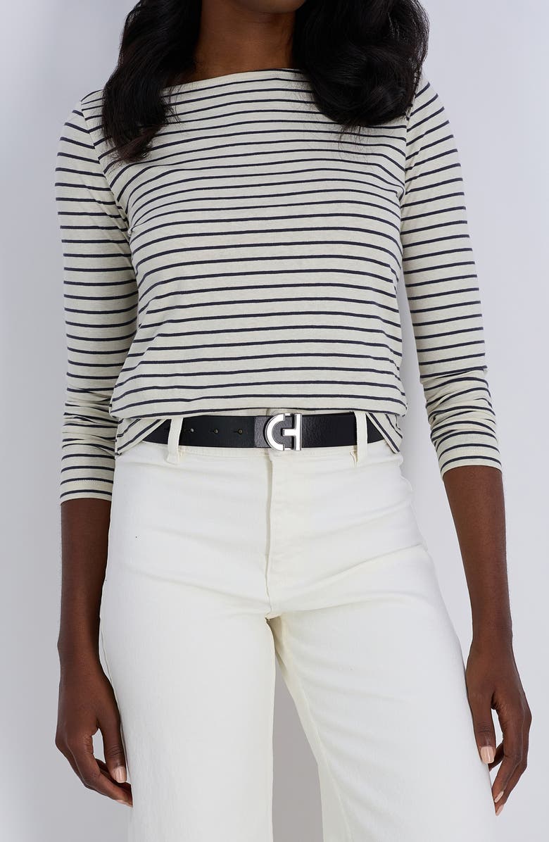 Cole Haan Logo Plaque Leather Belt, Alternate, color, Black