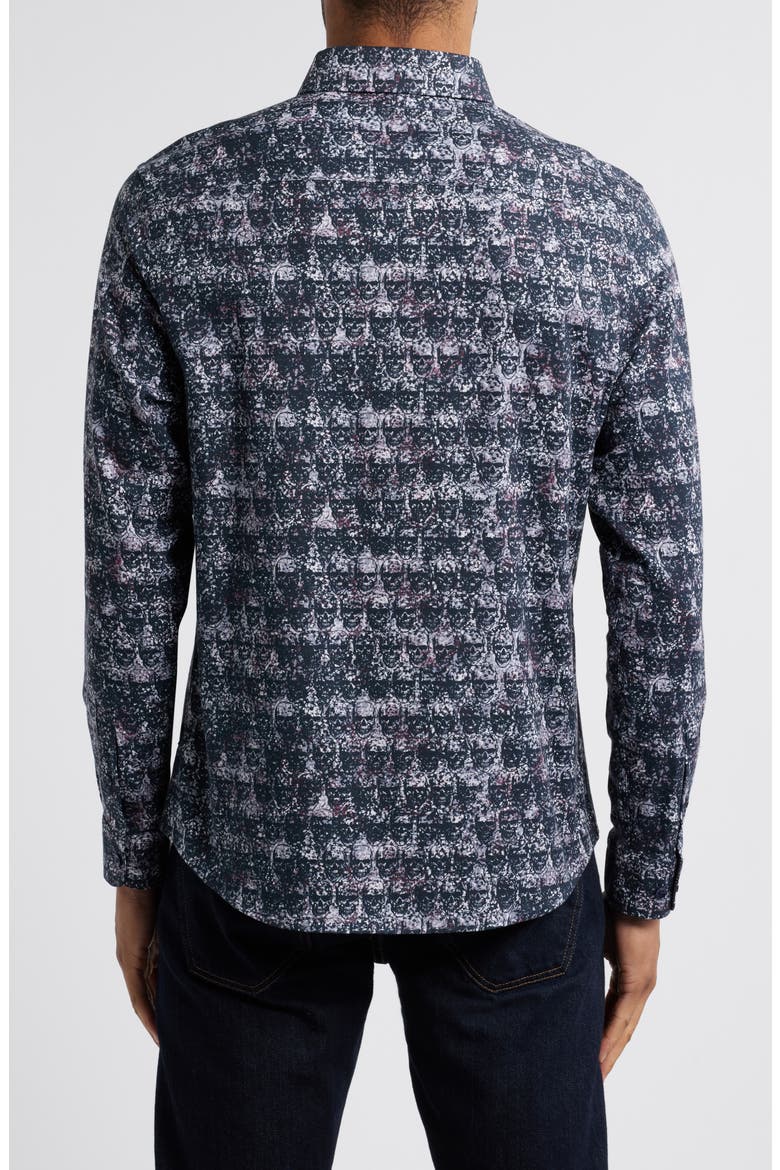 Skull Print Button-Up Shirt, Alternate, color, DK BLUE