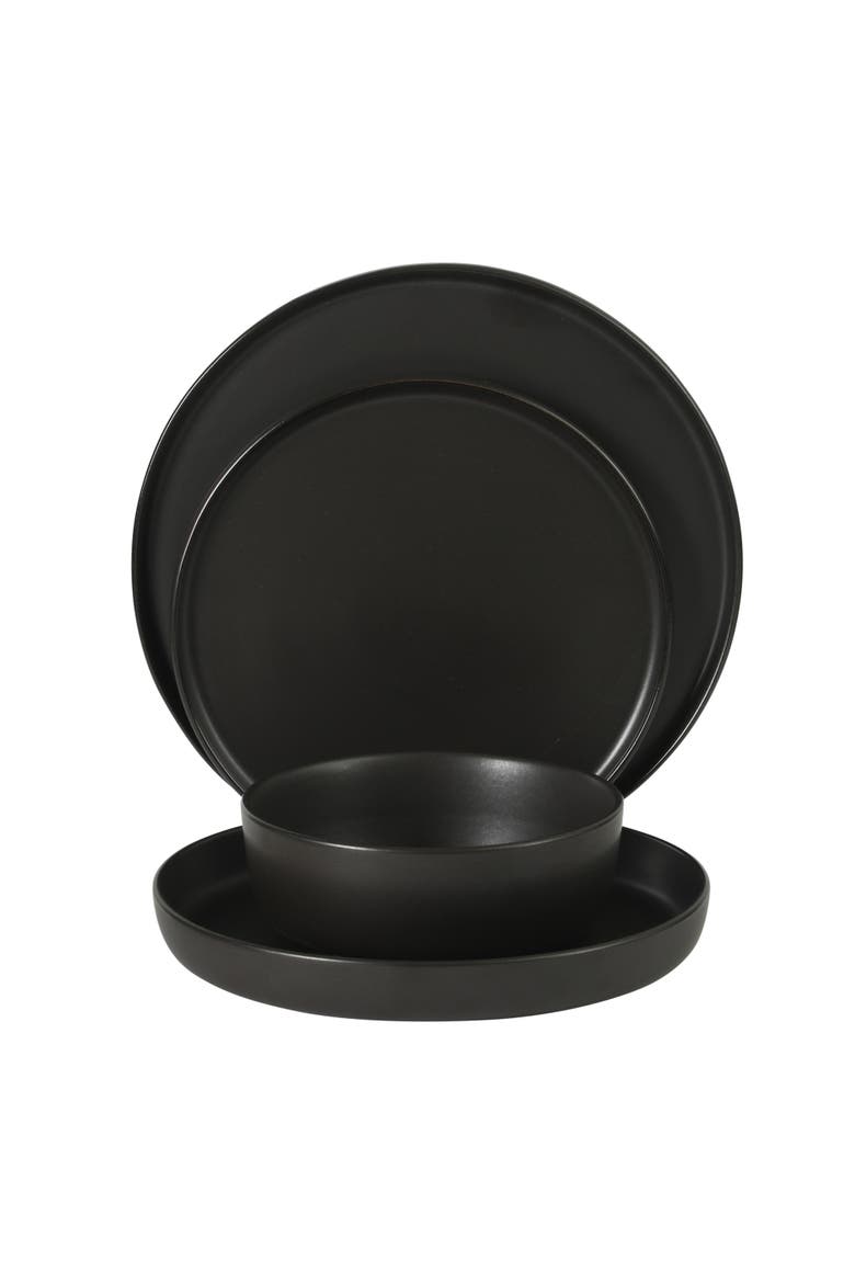 Bayou Moon 16-Piece Matte Reactive Glaze Stoneware Dinnerware Set, Alternate, color, Matte Black