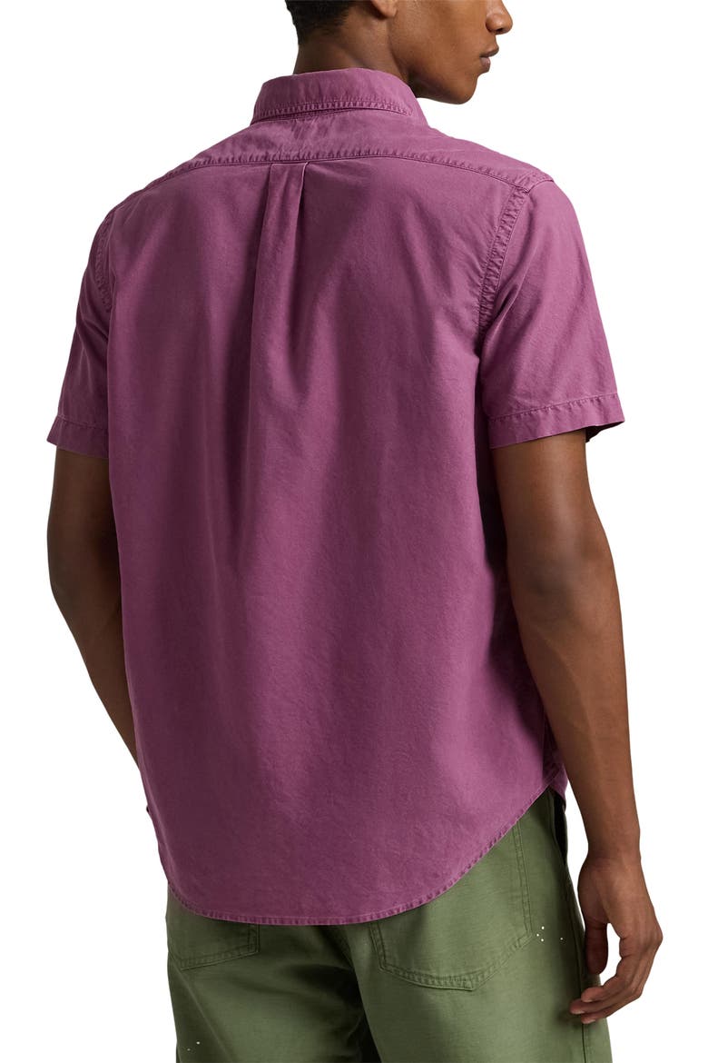 mens purple short sleeve dress shirt Mizzen+Main Men's Leeward Trim Fit Short Sleeve Performance Button-Up Shirt - Purple