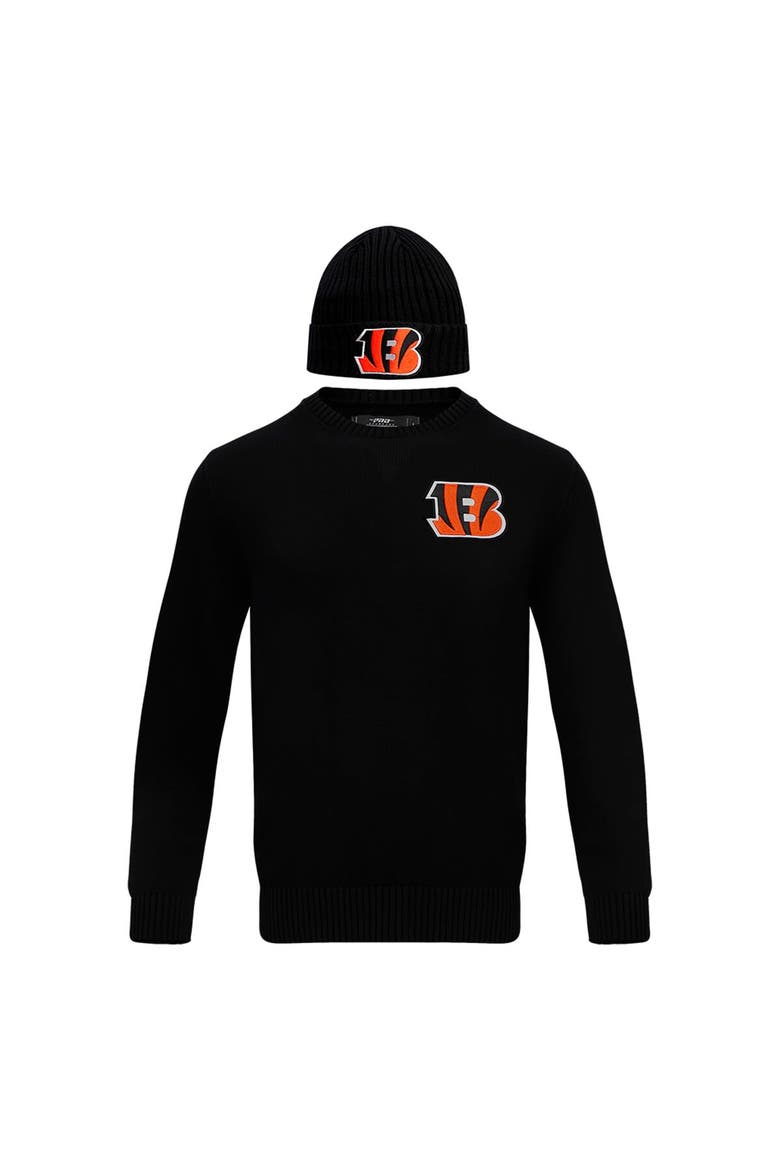 Men's Pro Standard Black Cincinnati Bengals Crewneck Pullover Sweater & Cuffed Knit Hat Box Gift Set, Alternate, color, Black