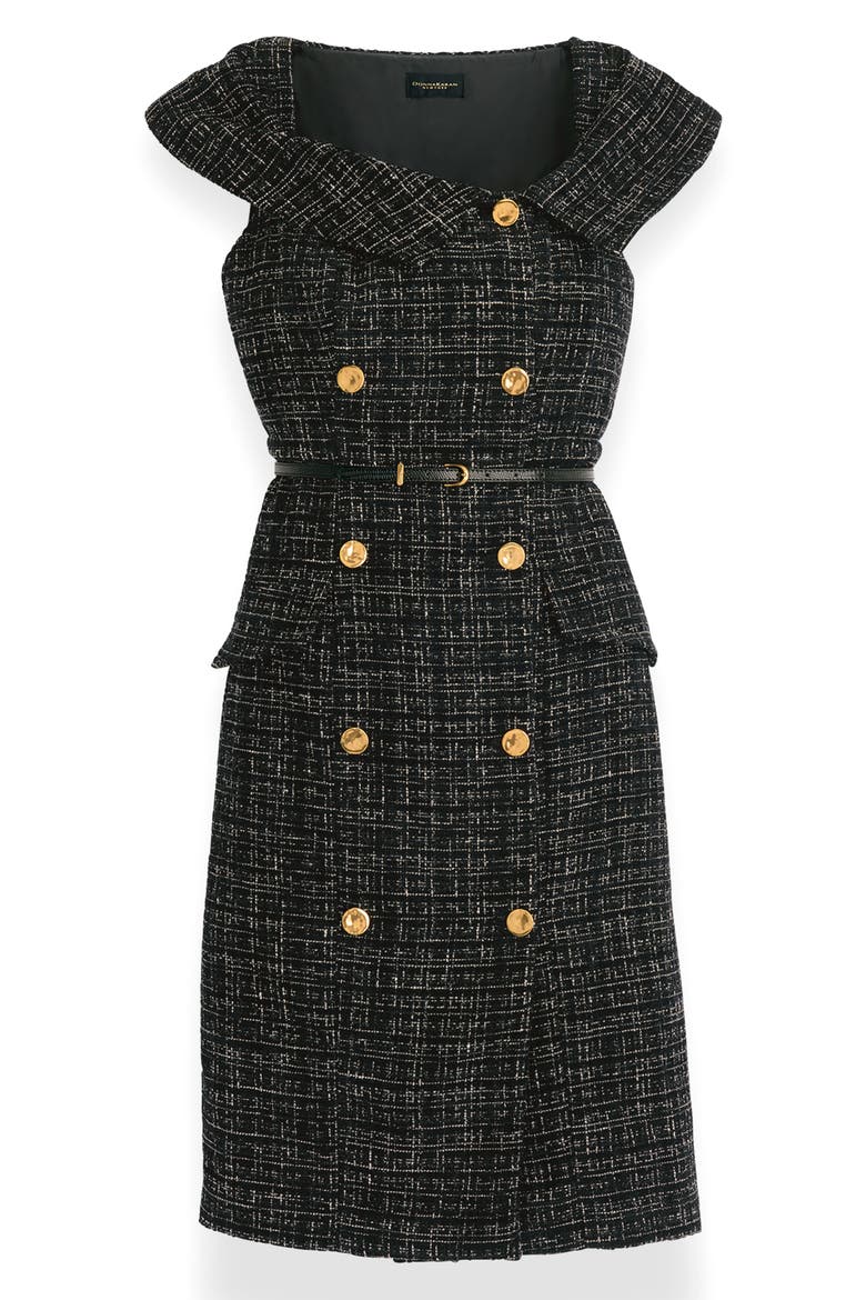 Double Breasted Tweed Sheath Dress, Alternate, color, BLACK/ CREAM
