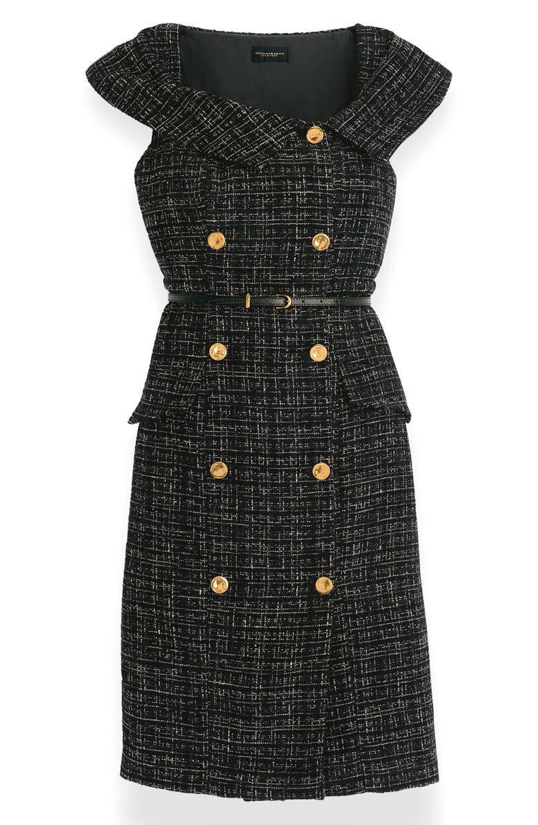 Donna Karan New York Double Breasted Tweed Sheath Dress, Alternate, color, Black/ Cream