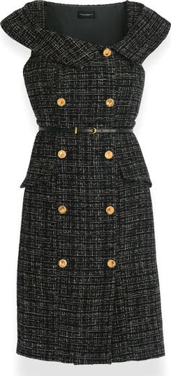 【Donna Karan New York】Double-Breasted Tweed Dress Donna Karan New York Double Breasted Tweed Sheath Dress