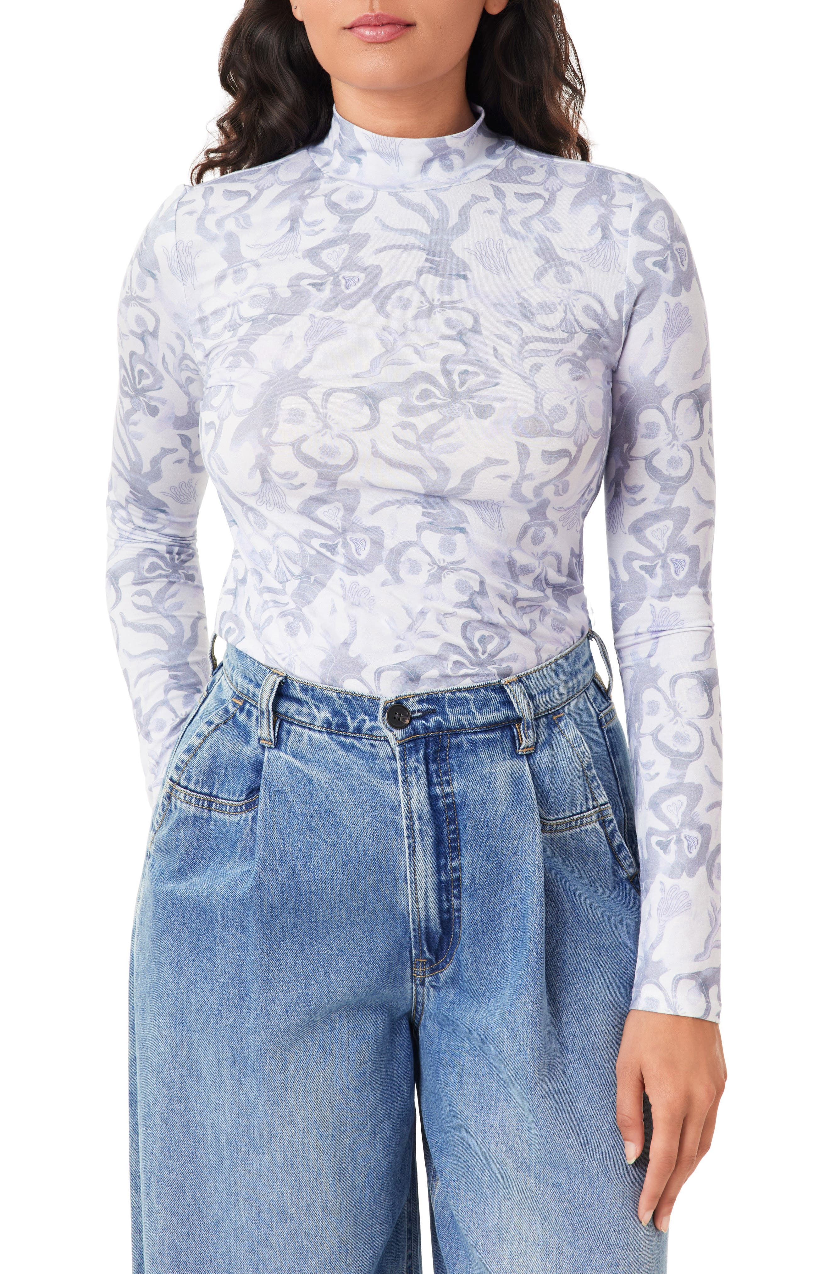 Print Mock Neck Top