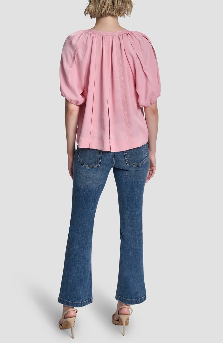 DKNY Puff Sleeve Contrast Stitch Tie Front Top, Alternate, color, Bloom Pink