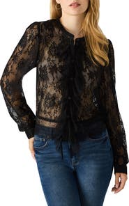 Steve Madden Colsie Sheer Lace Long Sleeve Shirt