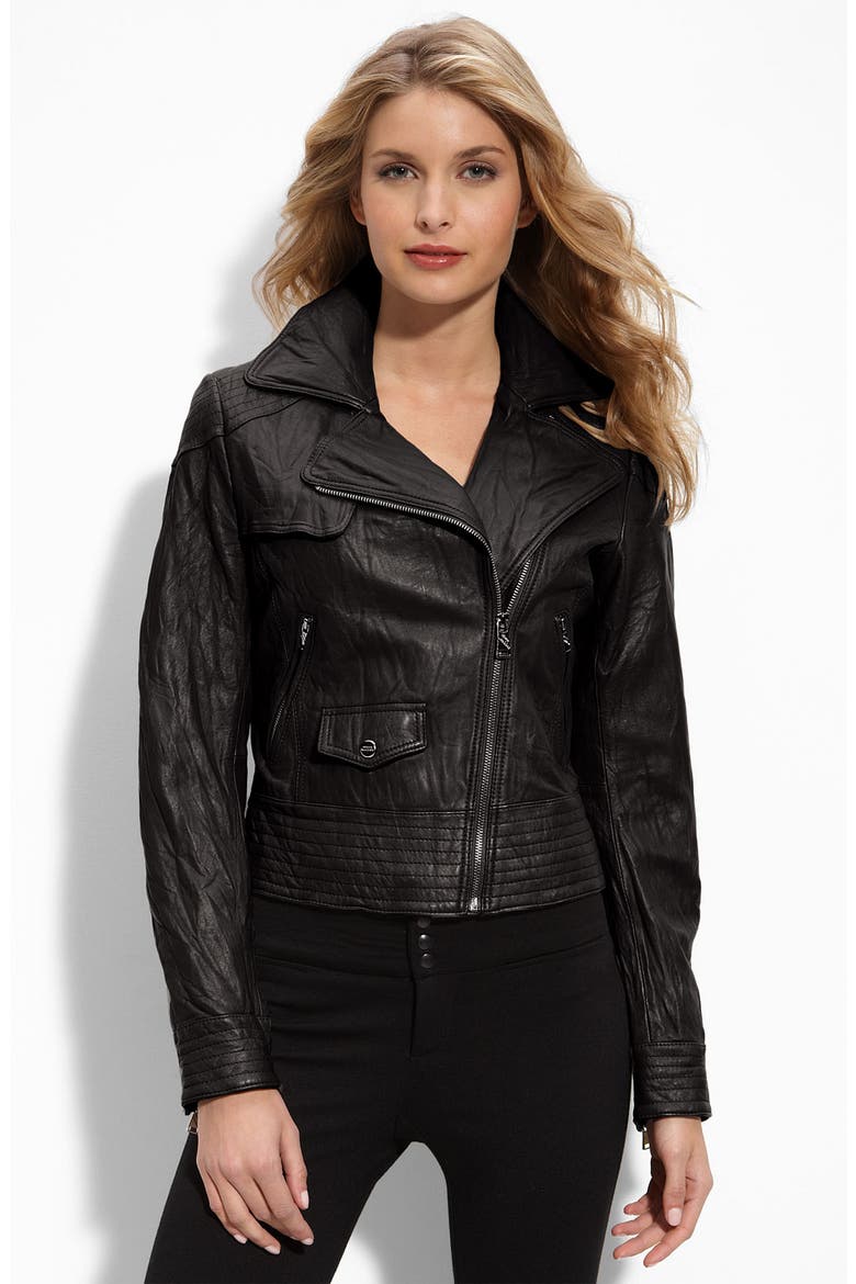 Washed Leather Moto Jacket, Main, color, BLACK