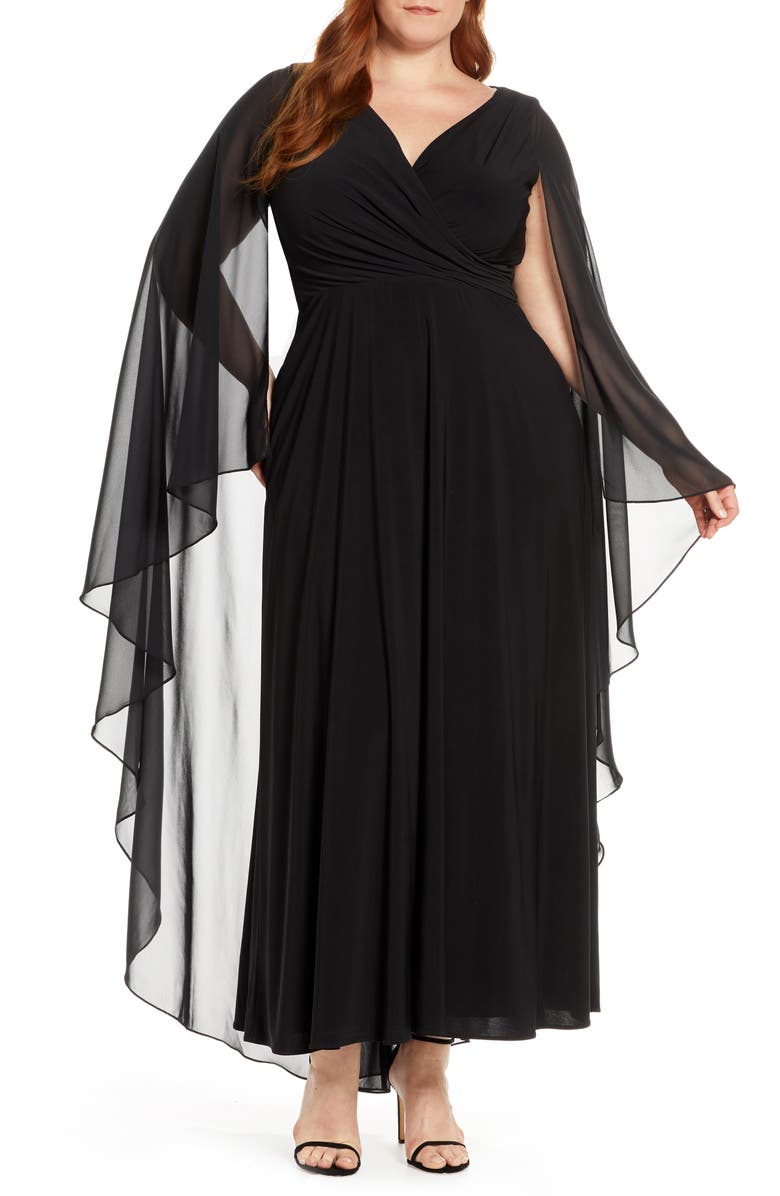 Xscape Evenings Xscape Side Ruched Long Sleeve Chiffon Gown, Main, color,