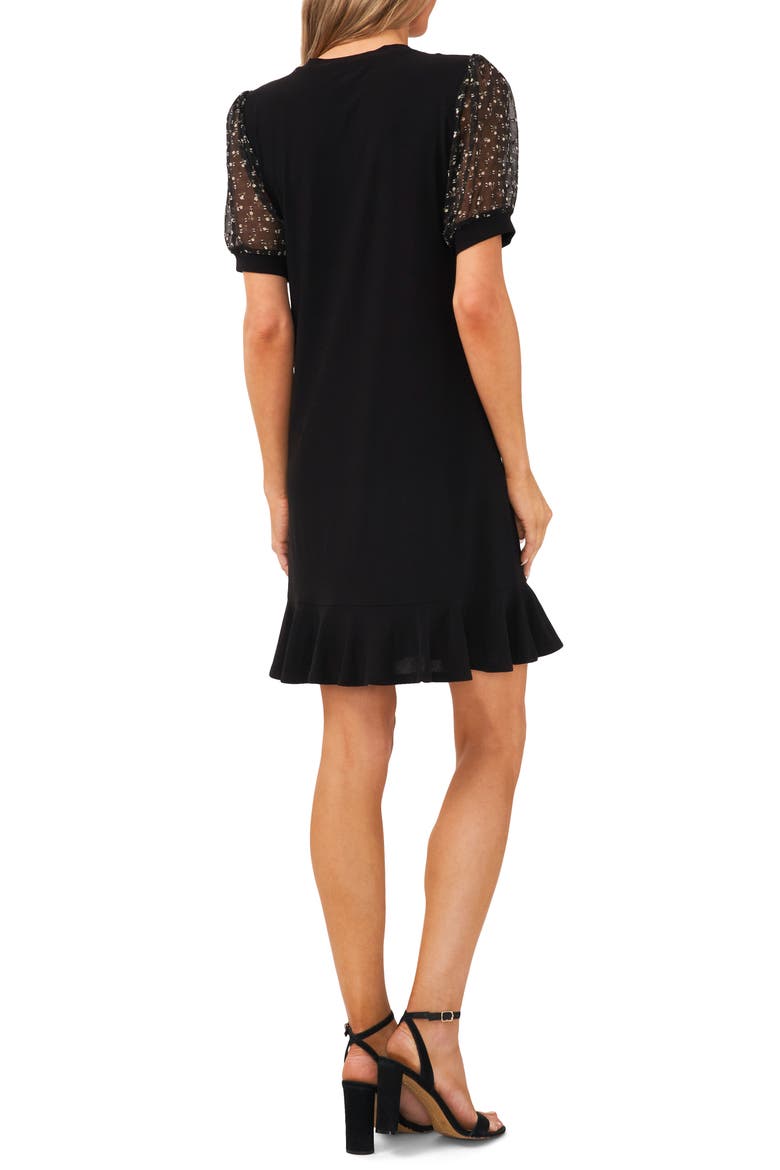 Contrast Sleeve Flounce Hem Dress, Alternate, color, RICH BLACK