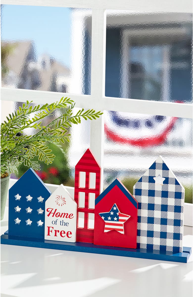 Glitzhome Wooden Patriotic Americana House Table Decor, Alternate, color, 