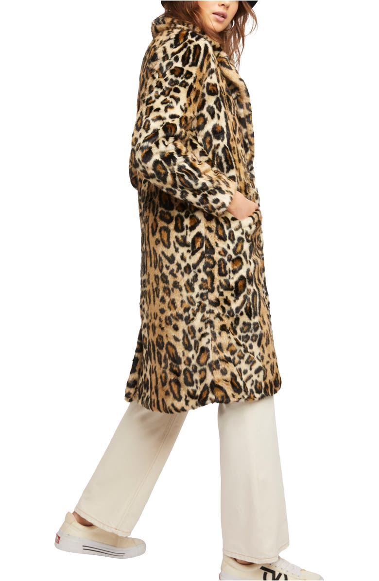 Free People Chloe Leopard Faux Fur Duster Jacket, Alternate, color,