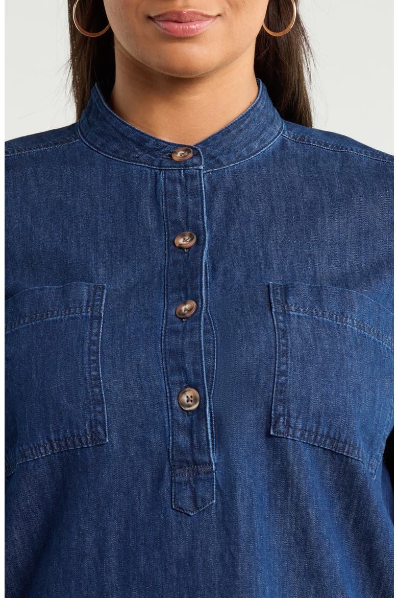 Cotton Chambray Button Front Dress, Alternate, color, DARK WASH
