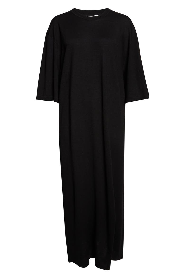 Merino Wool T-Shirt Sweater Dress, Alternate, color, BLACK
