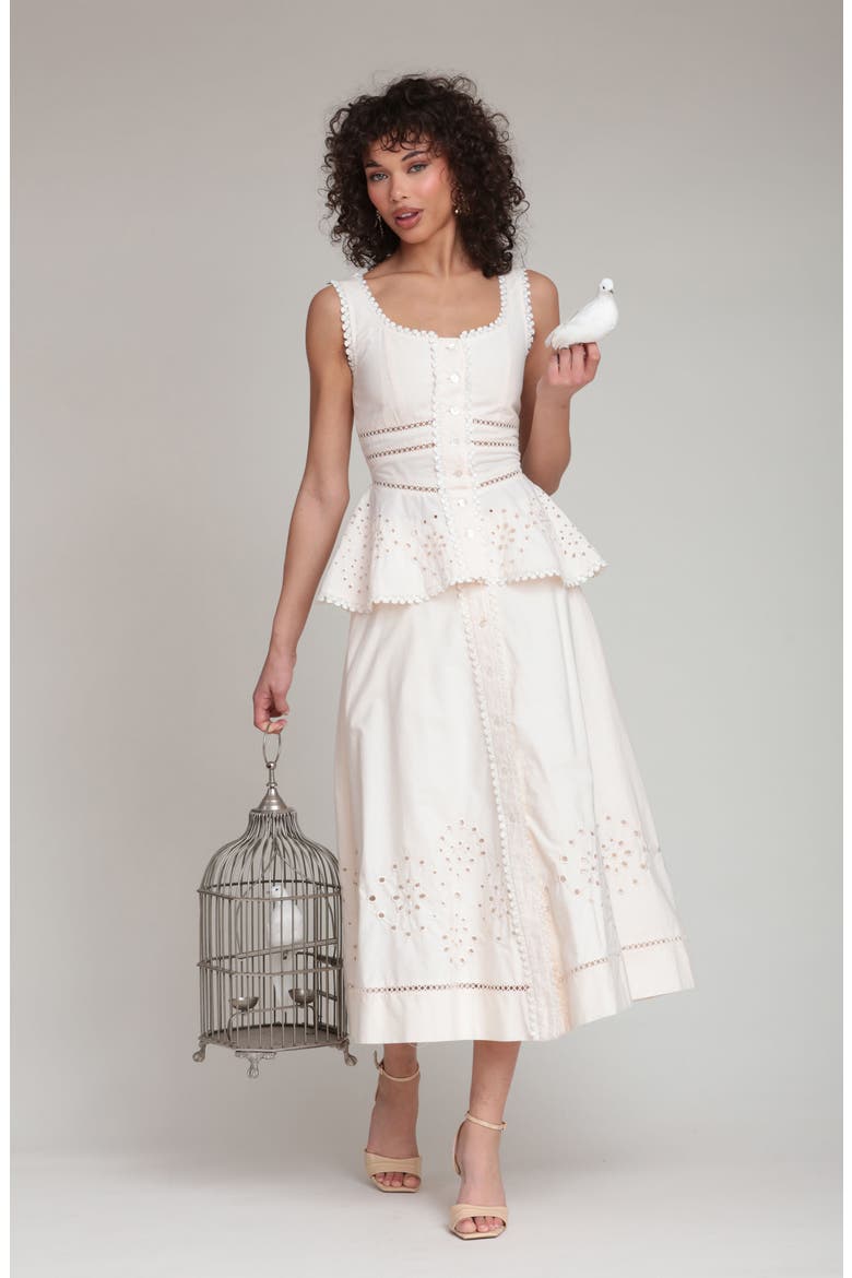 Cotton Eyelet A-Line Midi Skirt, Alternate, color, CREAM