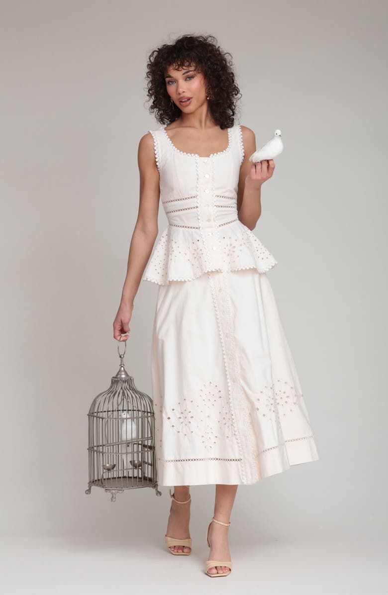 Avec Les Filles Cotton Eyelet A-Line Midi Skirt, Alternate, color, Cream