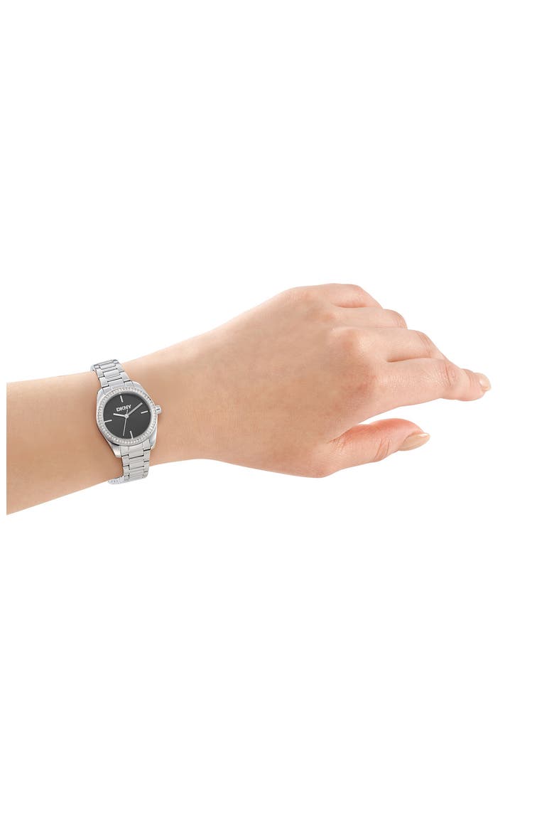 Evening Crystal Bezel Bracelet Watch, 28mm, Alternate, color, BLACK