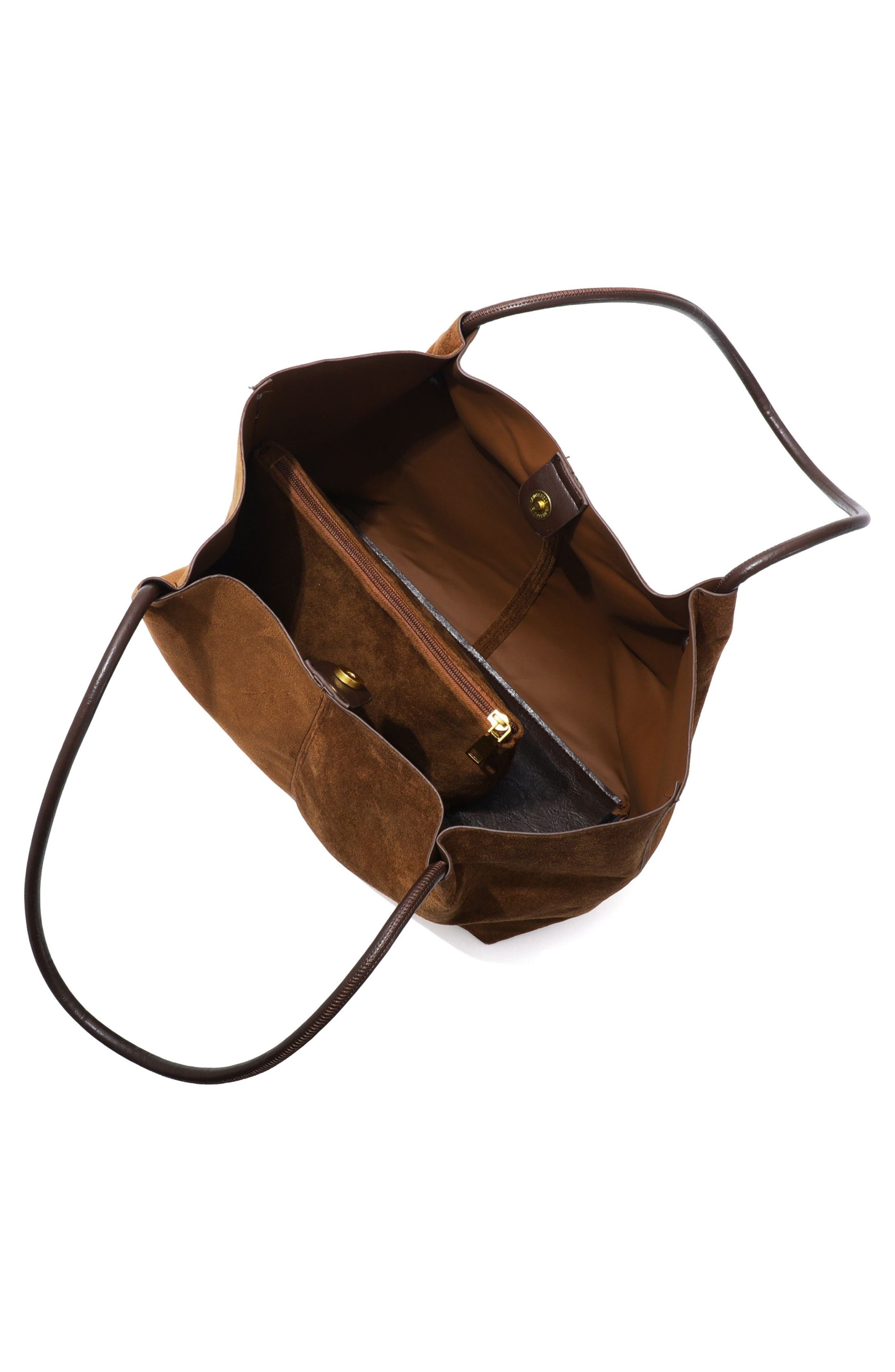 Large Faux Leather Tote with Clutch, Alternate, color, BROWN