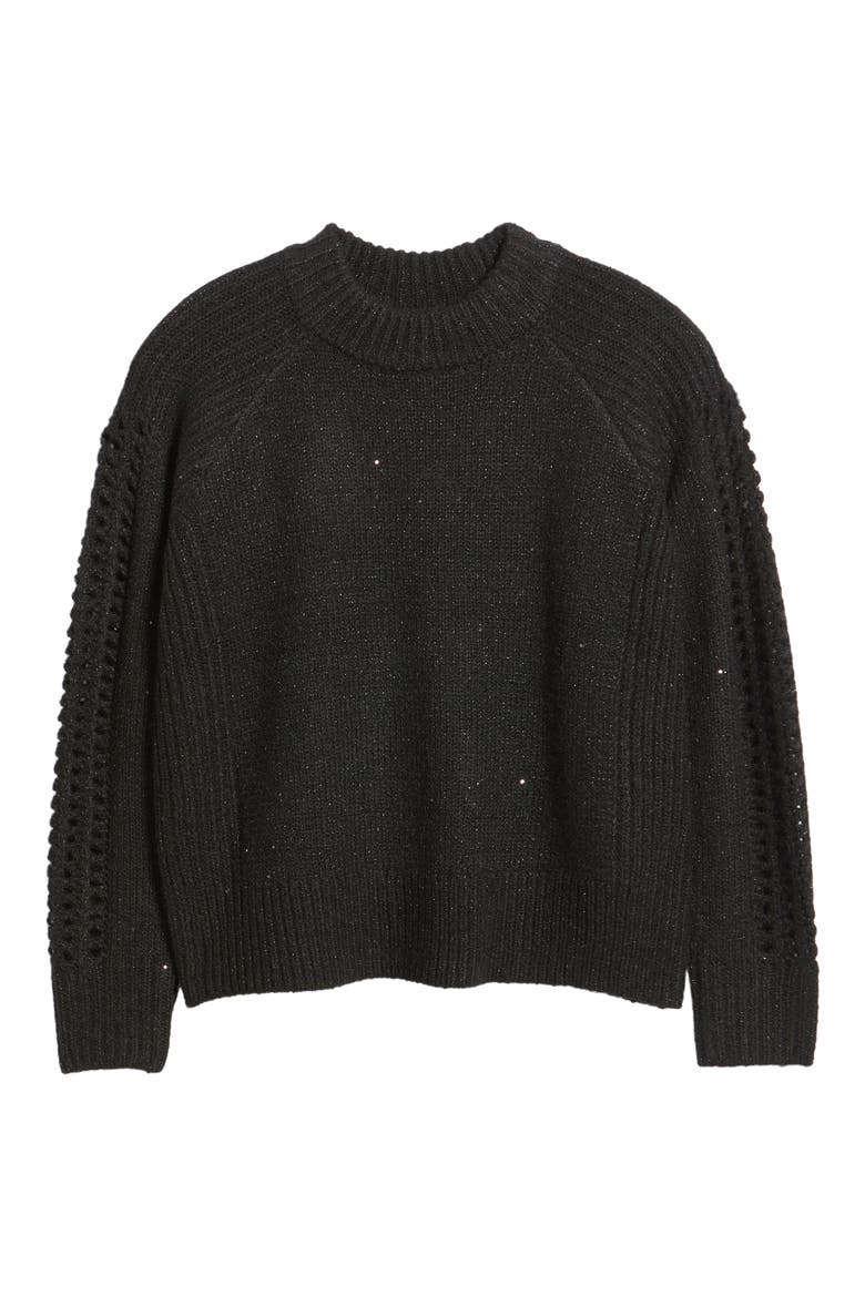 Sequin Mock Neck Sweater, Alternate, color, BLACK